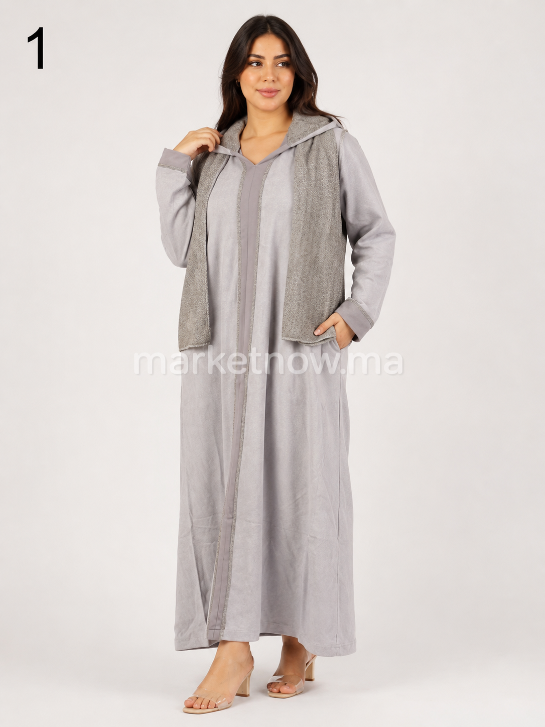 Djellaba Femme Ample avec Foulard en Tissu Foudan – Taille Standard