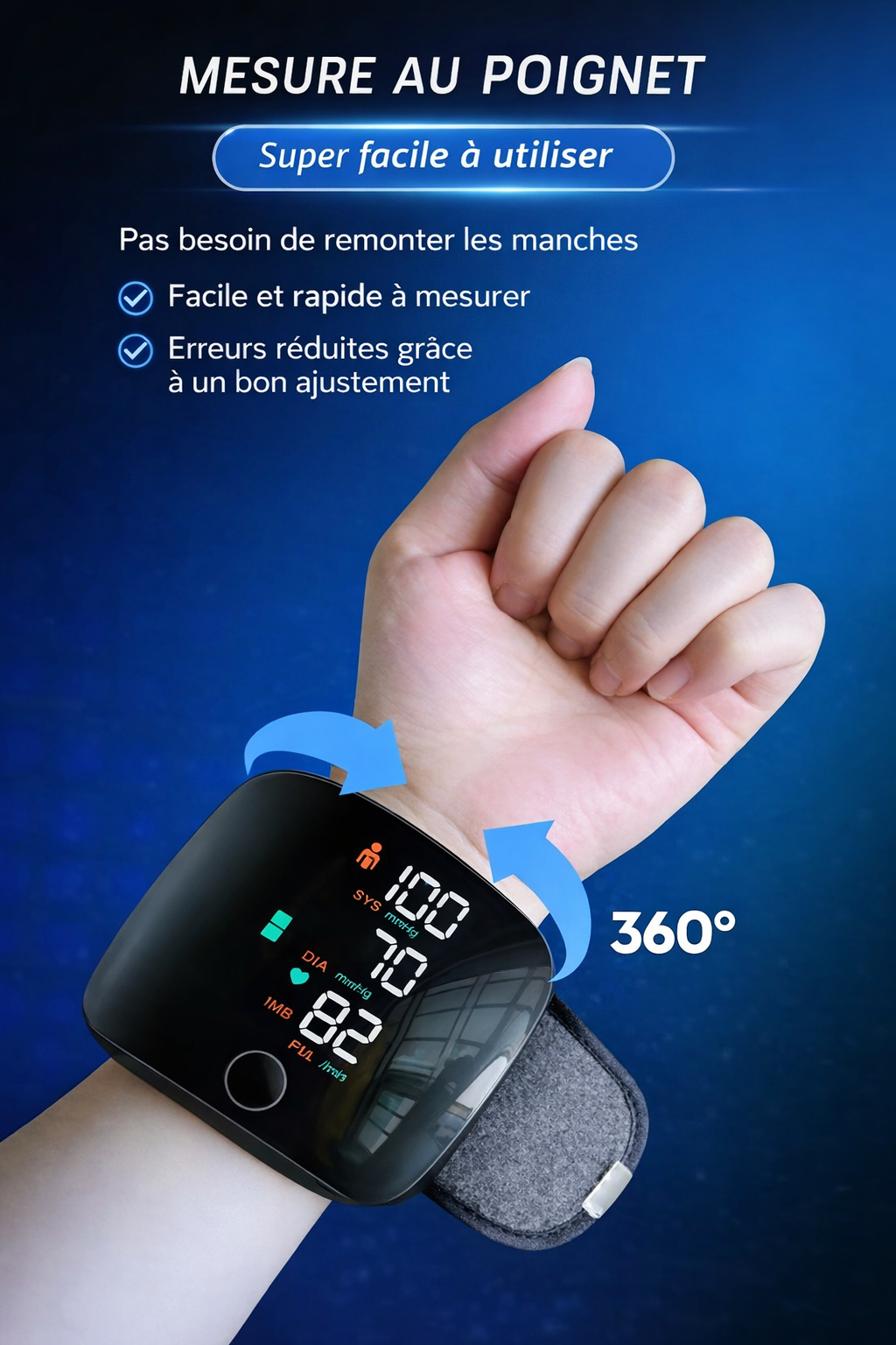 Tensiomètre de Poignet Rechargeable USB – Mesure Rapide & Écran Clair