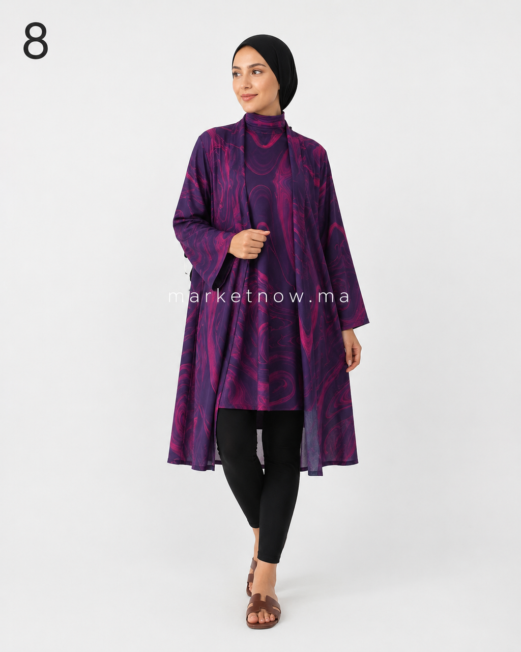 Burkini Croco 4 Pièces avec Kimono Mousseline