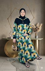 Djellaba à capuche et motifs géométriques multicolores — Noir