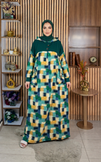 Djellaba à capuche et motifs géométriques multicolores — Vert bouteille