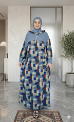Djellaba à capuche et motifs géométriques multicolores — Gris