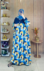 Djellaba à capuche et motifs géométriques multicolores — Bleu marine