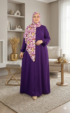 Abaya ample à poignets élastiqués avec foulard fleuri — Violet