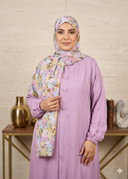 Abaya ample à poignets élastiqués avec foulard fleuri — Mauve clair