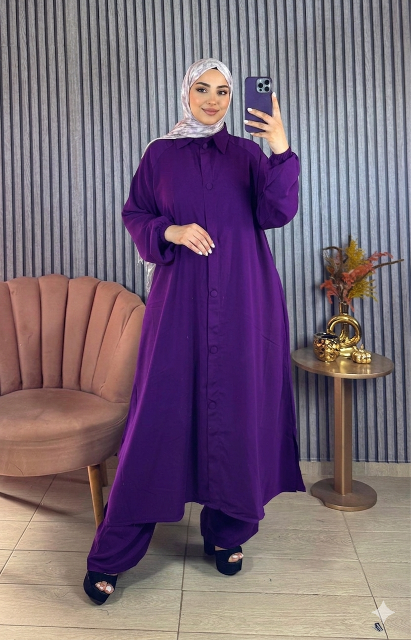 Ensemble à tunique longue évasée et pantalon assorti — Violet