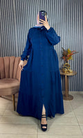 Robe longue en Tencel boutonnée à taille froncée — Bleu jean