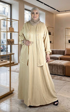 Ensemble en maille fine à cardigan long et jupe longue — Beige