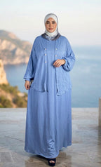 Ensemble en maille fine à cardigan long et jupe longue — Bleu clair