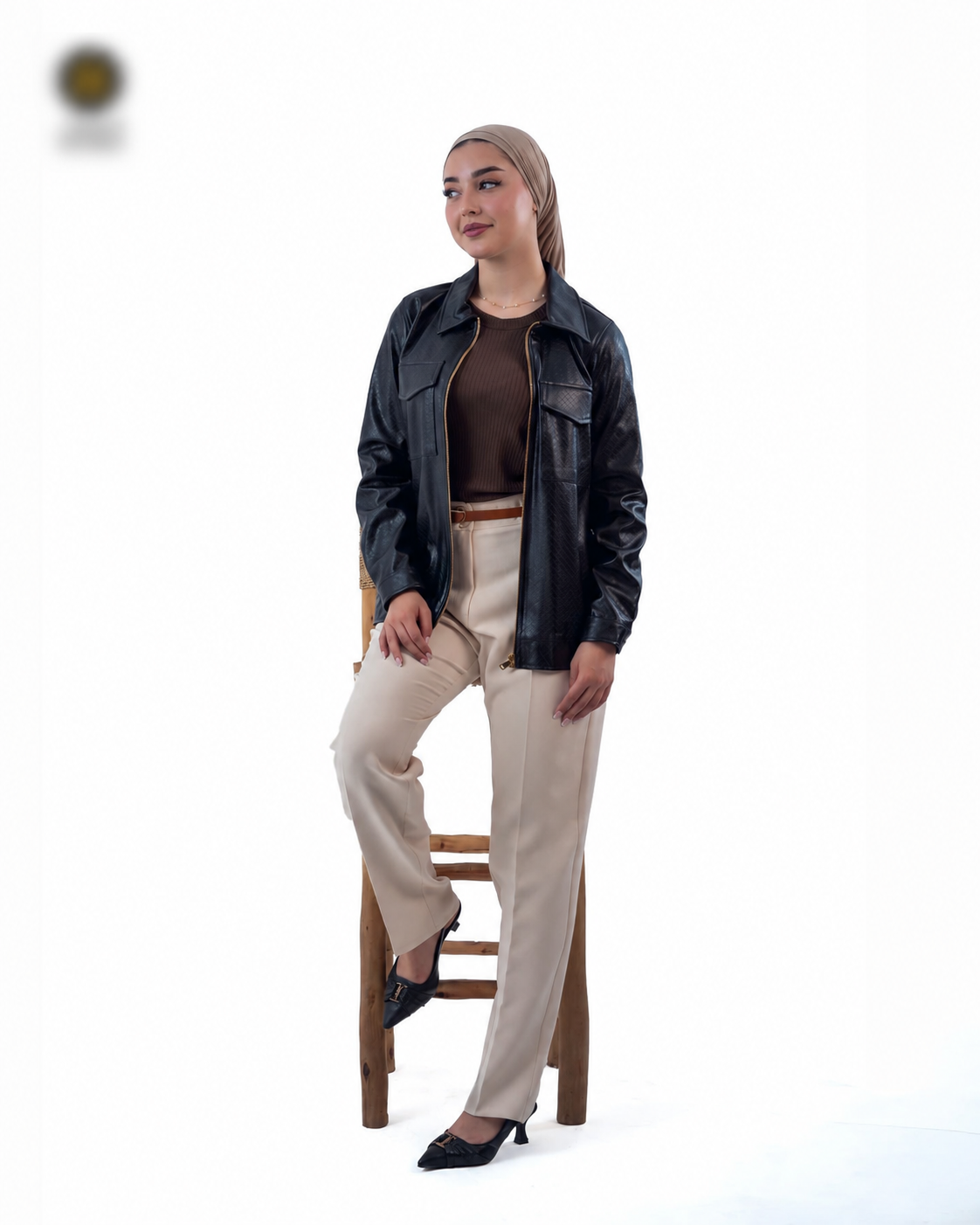 Veste noire en simili cuir à poches à rabat