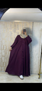 Abaya longue à manches amples et détails boutonnés — Bordeaux