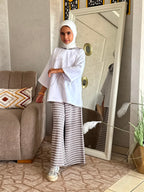 Ensemble fille à tunique volantée et pantalon à carreaux — Gris foncé